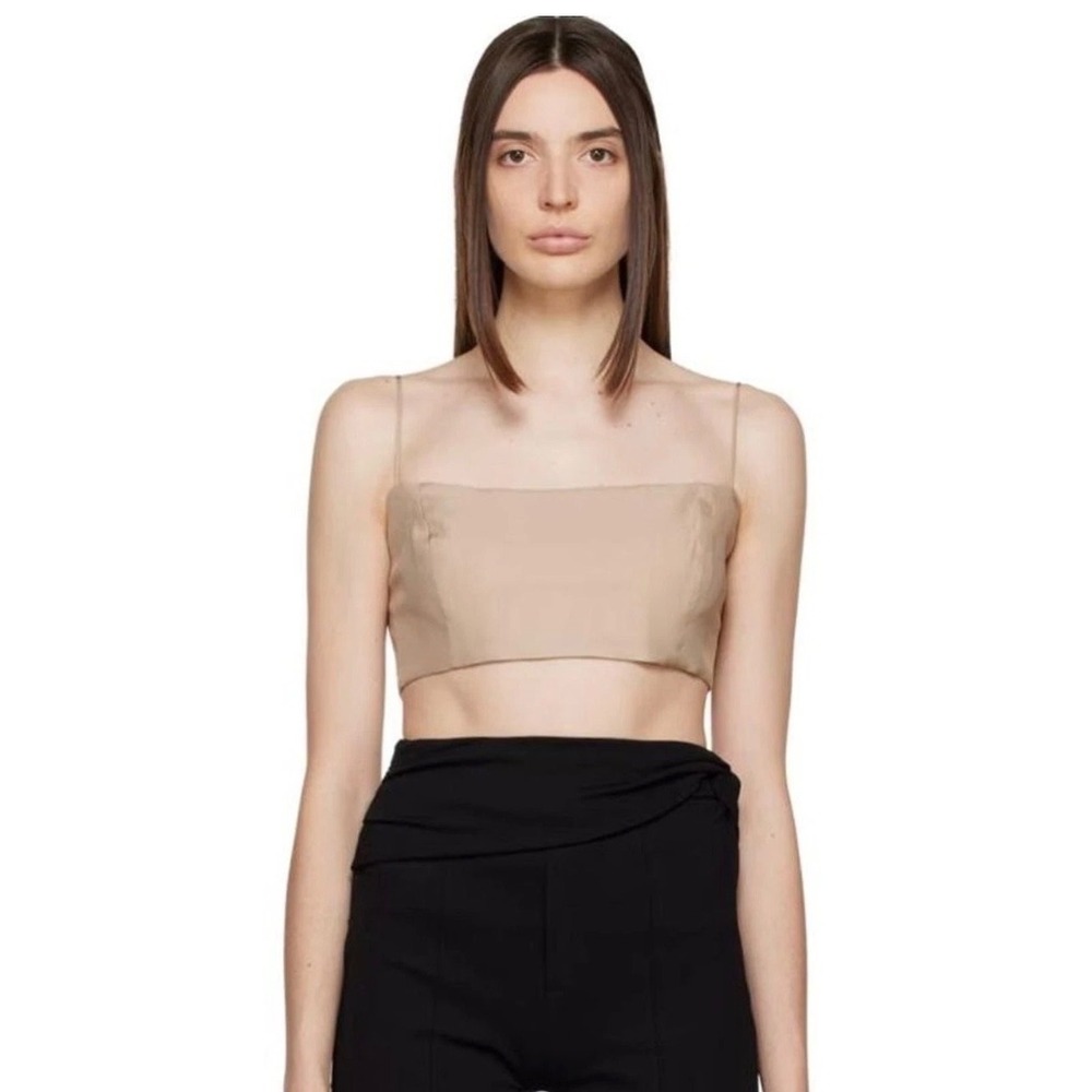 Gauge81 Chiba Crop Top Tan Beige 100% Silk Spaghetti Strap Bralette Luxury